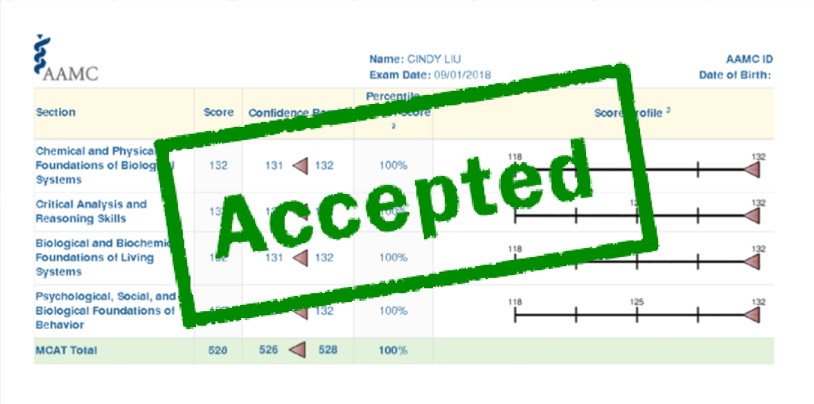 Beat the CARS 3 Cindy accepted medical school score report